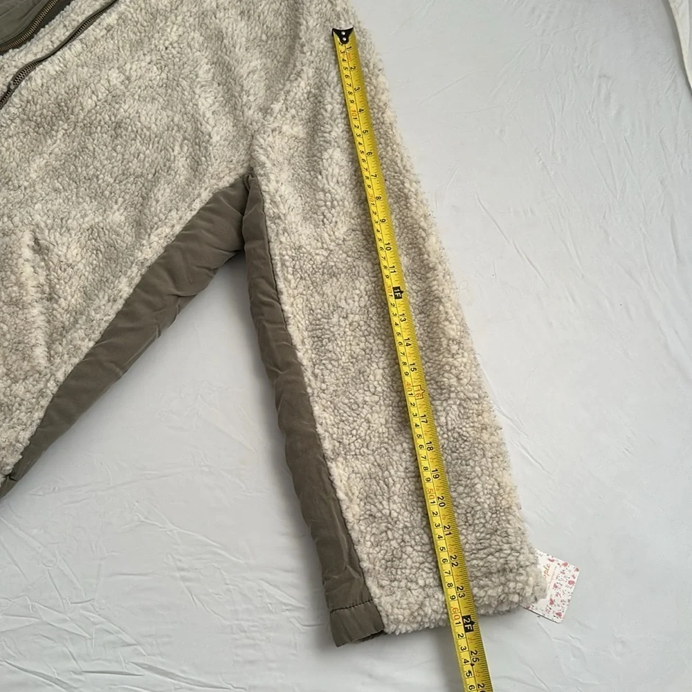 Free People Rivington Sherpa olive and ivory full zip jacket